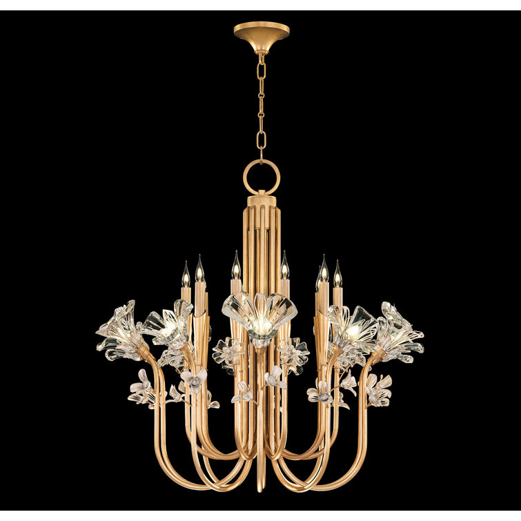 Azu 35" White and Gold Crystal Floral Chandelier with 20 Lights