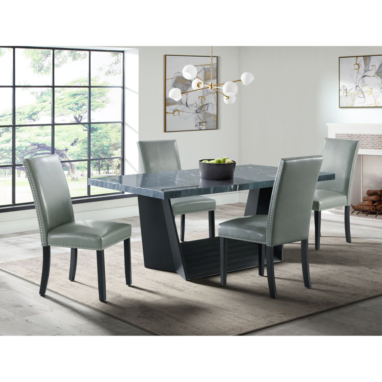 Contemporary Dillon 42"x70" Espresso Wood Dining Table with Gray Marble Top
