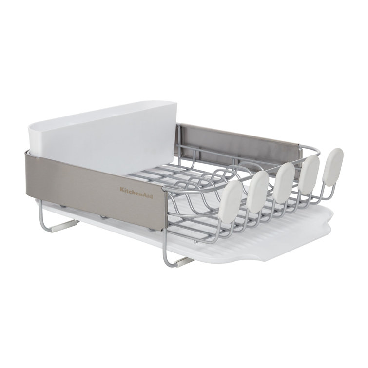 Compact White and Stainless Steel Dish Rack with Drainboard