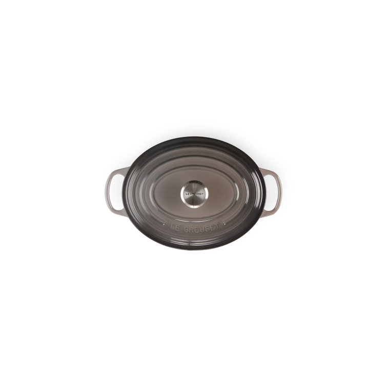 Elegant Oyster Black Enameled Cast Iron Oval Dutch Oven, 2.75 Qt