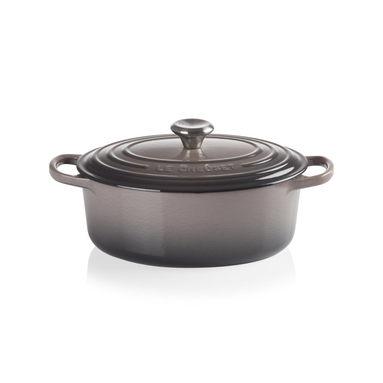 Elegant Oyster Black Enameled Cast Iron Oval Dutch Oven, 2.75 Qt