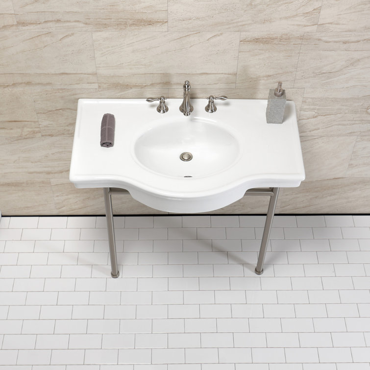 Manchester 37-Inch White Ceramic Console Sink with Stainless Steel Legs