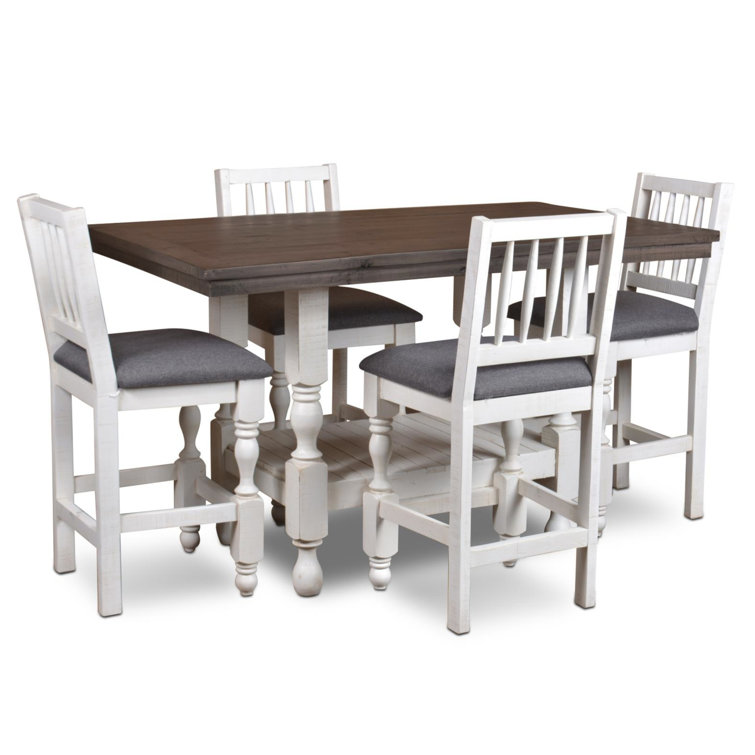 Hamptons Style Solid Pine 5-Piece Bistro Dining Set with Storage