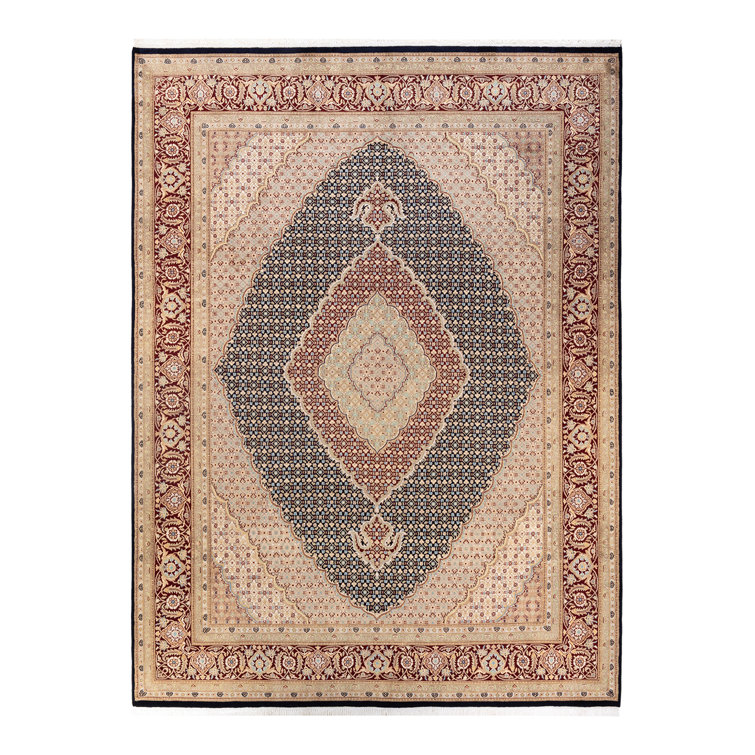 Mogul Blue and Beige Hand-Knotted Wool Area Rug