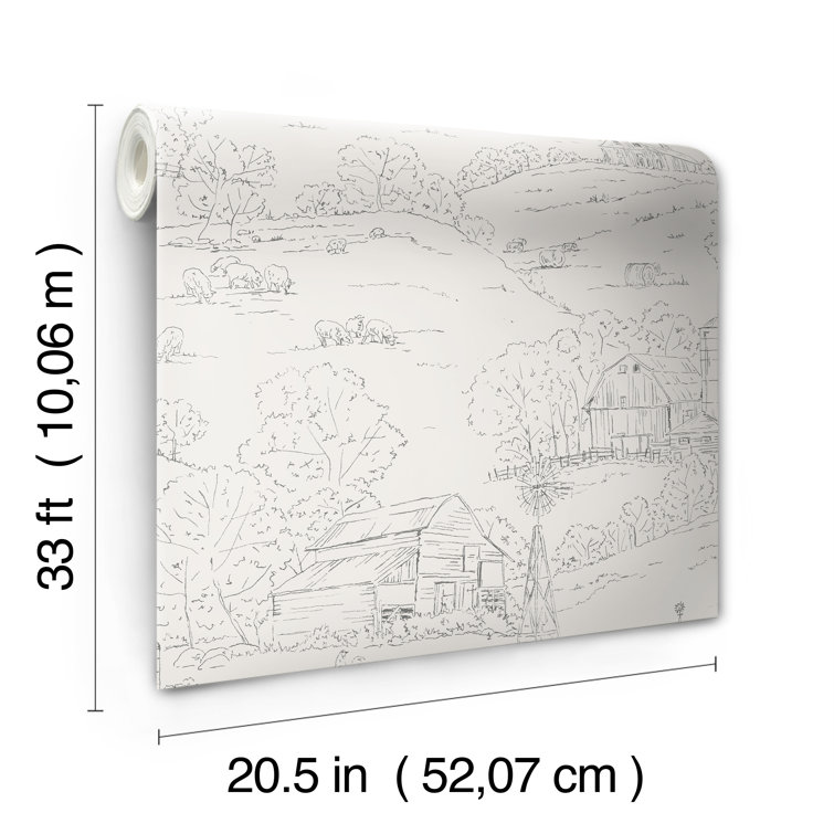 Taupe and Charcoal Pasture Toile Wallpaper Roll