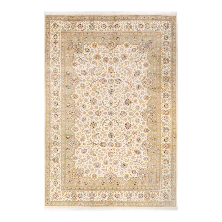 Ivory and Beige Hand-Knotted Wool Oriental 8' x 10' Rug