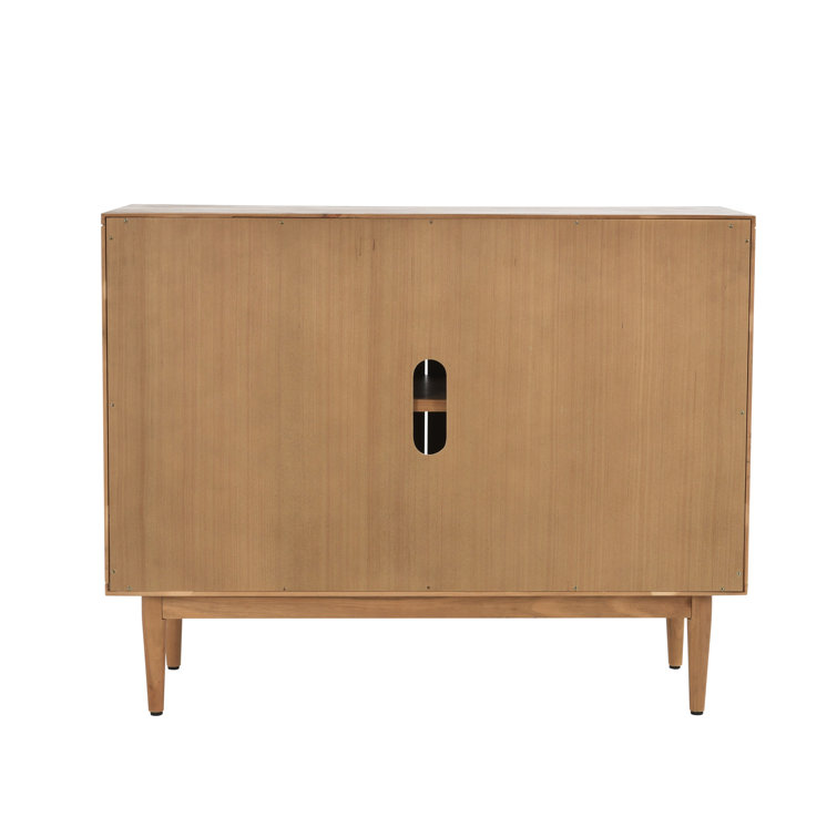 Natural Brown Pine Wood 2-Door Cane Accent Cabinet