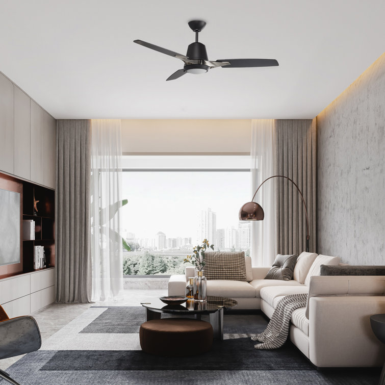 52'' Black Plywood Blade Smart Ceiling Fan with LED Light