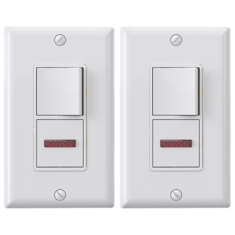 White Single Pole Rocker Light Switch with Pilot Light, 2-Pack