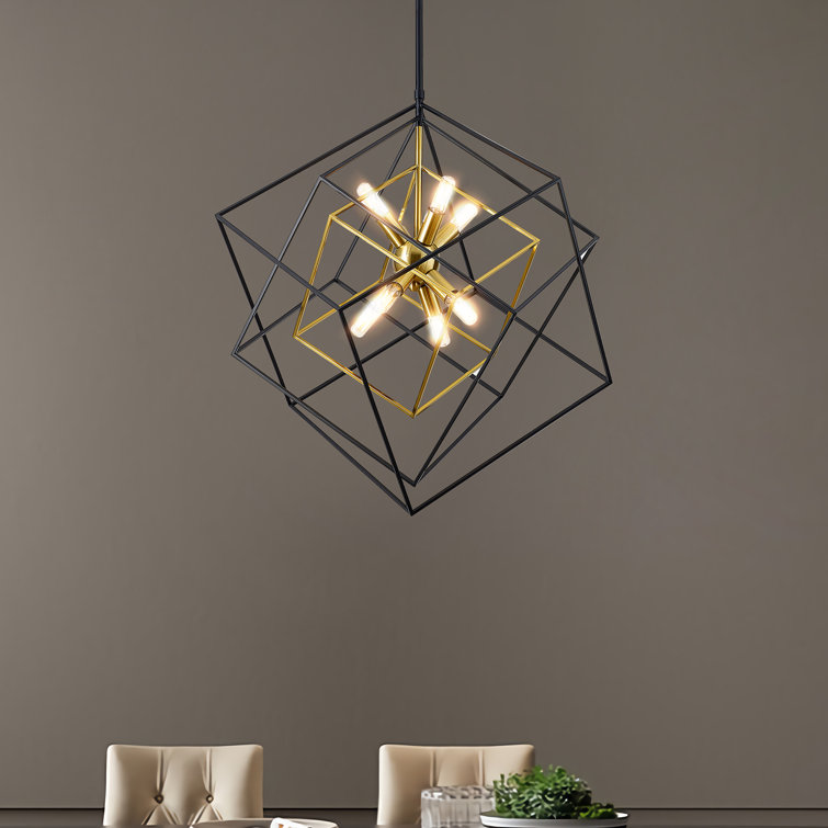 72'' Adjustable Black and Gold Geometric Metal Chandelier
