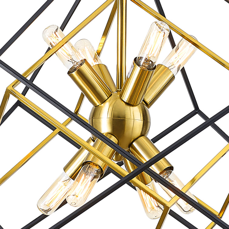 72'' Adjustable Black and Gold Geometric Metal Chandelier