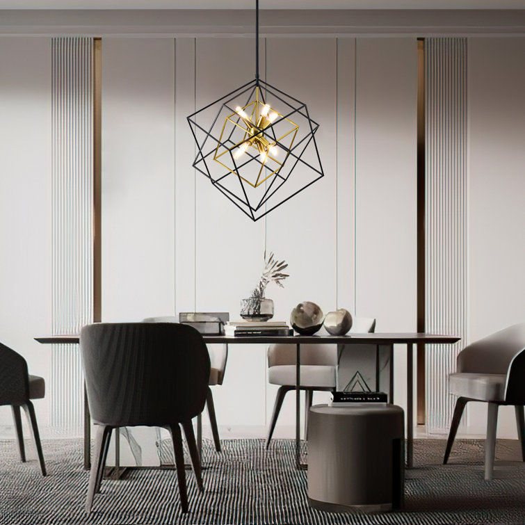 72'' Adjustable Black and Gold Geometric Metal Chandelier
