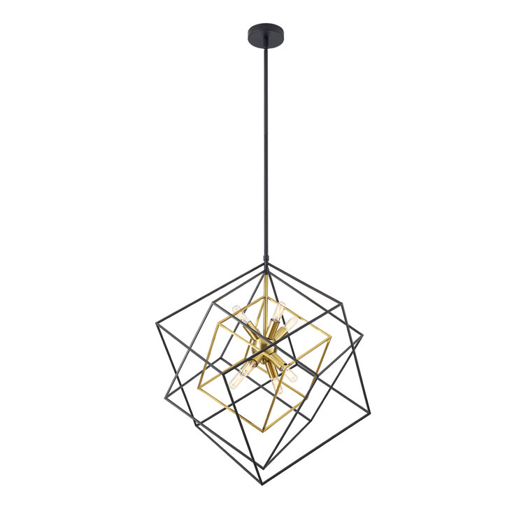 72'' Adjustable Black and Gold Geometric Metal Chandelier