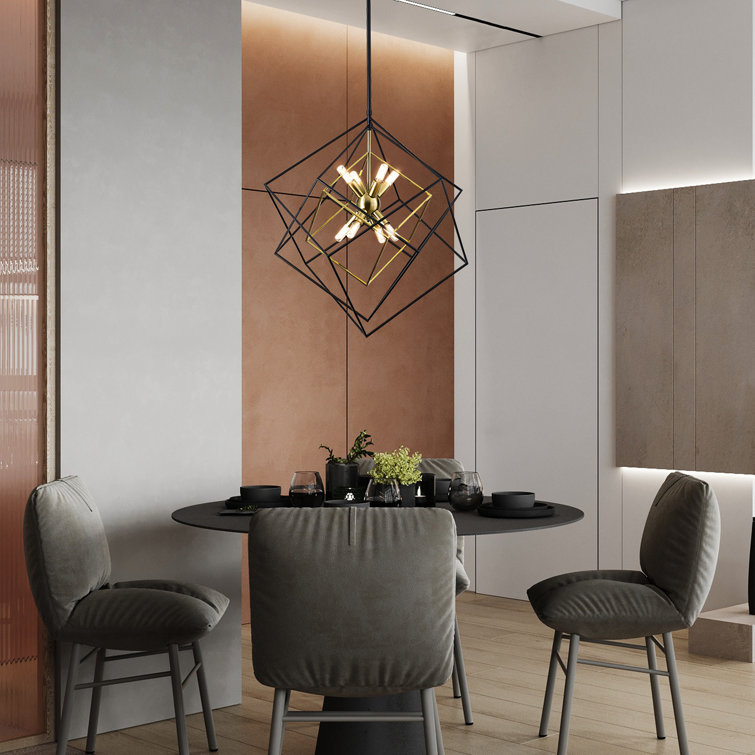 72'' Adjustable Black and Gold Geometric Metal Chandelier
