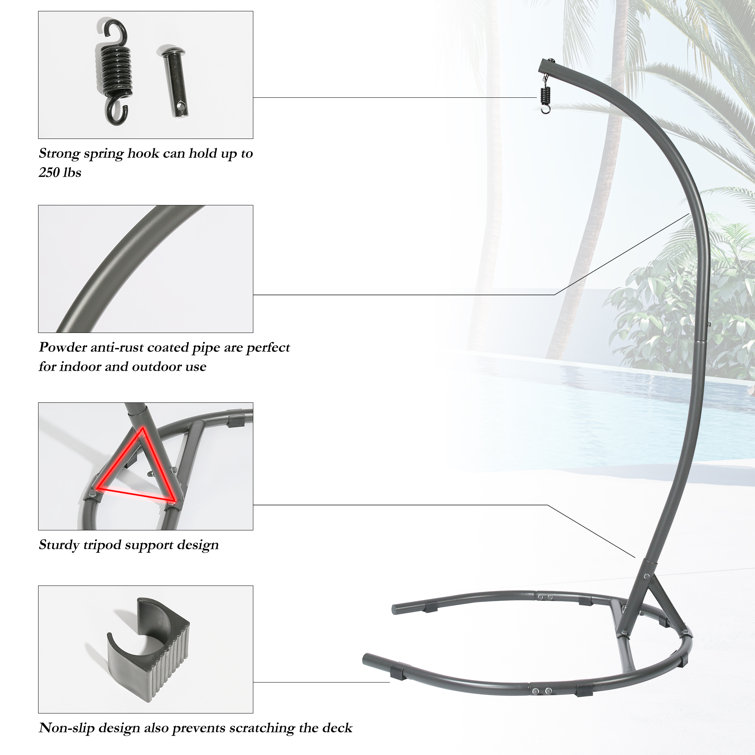Gray Powder-Coated Steel Hammock Chair Stand for Indoor/Outdoor Use