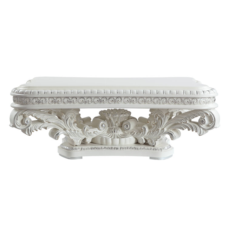 Antique White Ornate Rectangular Wood Coffee Table