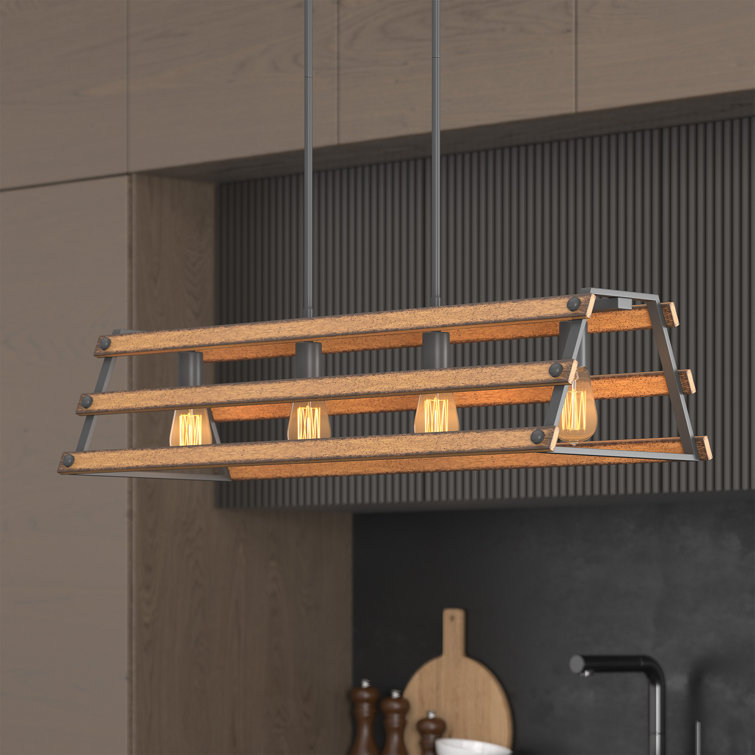 34'' Hand-Painted Faux Wood Farmhouse Kitchen Island Pendant