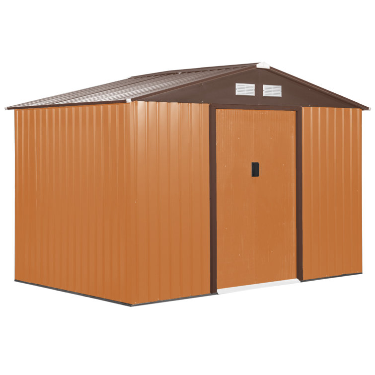 Brown Metal Outdoor Storage Shed with Windows and Kit