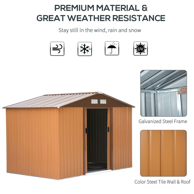 Brown Metal Outdoor Storage Shed with Windows and Kit