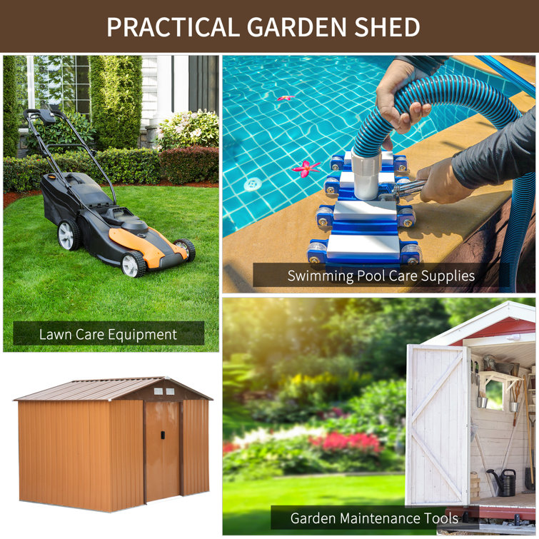Brown Metal Outdoor Storage Shed with Windows and Kit