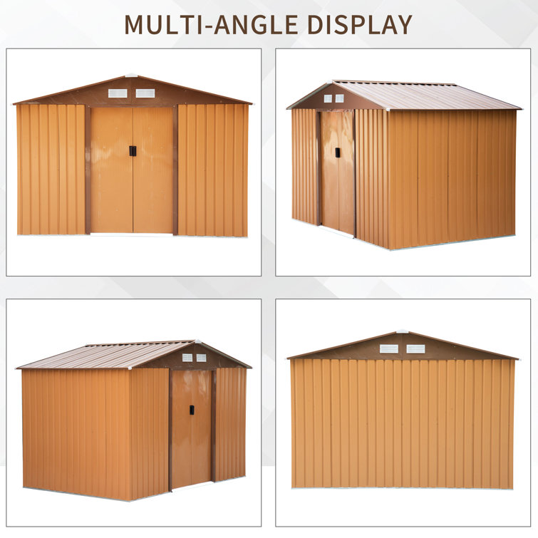 Brown Metal Outdoor Storage Shed with Windows and Kit