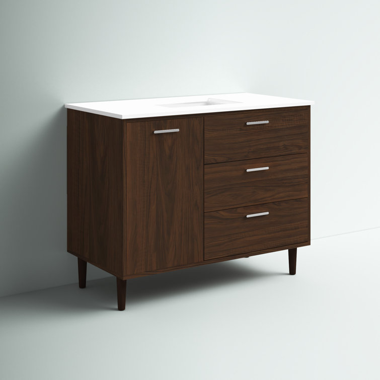 Walnut and Calacatta White 42" Single Vanity with Engineered Marble Top
