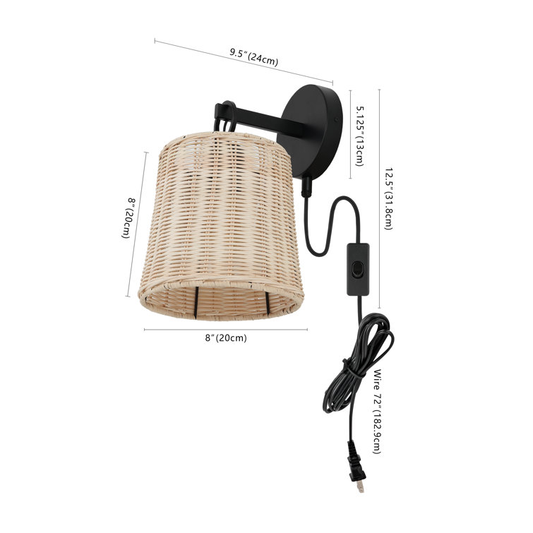 Ciaran Black Metal Wall Sconce with Rattan Shade