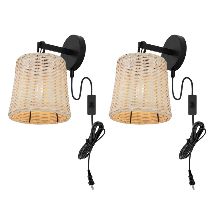 Ciaran Black Metal Wall Sconce with Rattan Shade