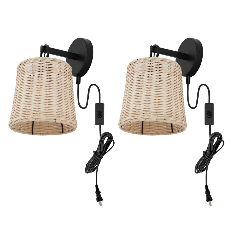 Ciaran Black Metal Wall Sconce with Rattan Shade