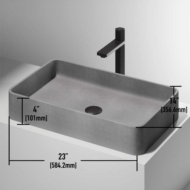 Gray Concrete 23" Rectangular Vessel Bathroom Sink