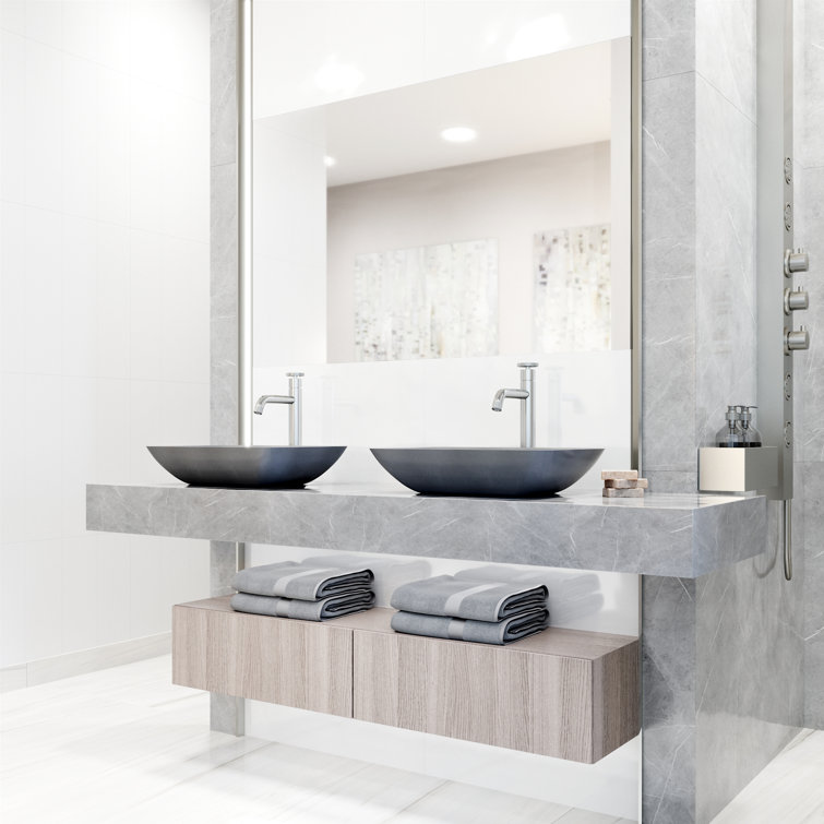 Gray Concrete Rectangular Vessel Bathroom Sink