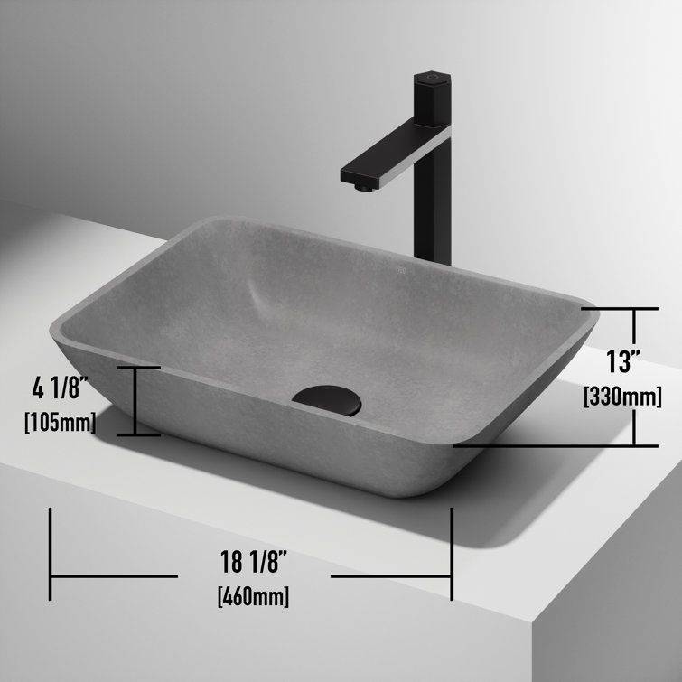Gray Concrete Rectangular Vessel Bathroom Sink