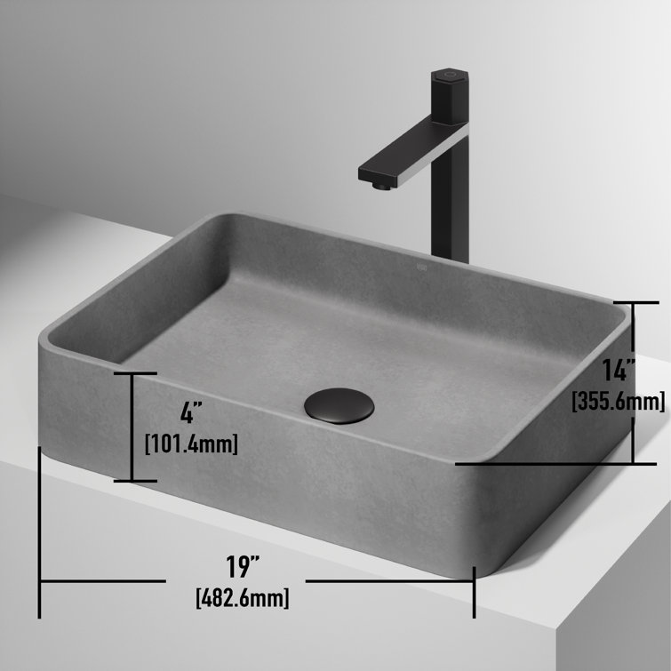 Gray Concrete Rectangular Vessel Bathroom Sink, 19" x 14"
