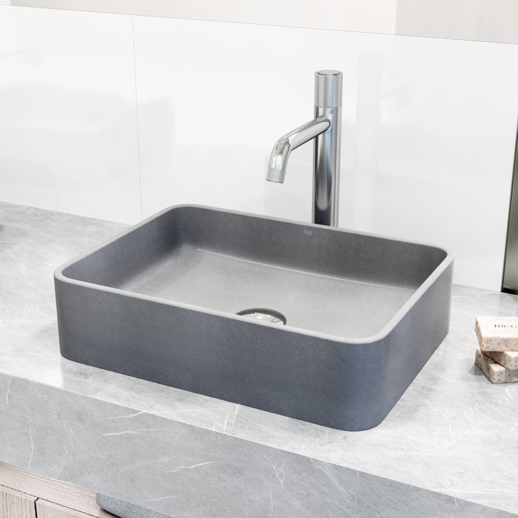 Gray Concrete Rectangular Vessel Bathroom Sink, 16" x 12"
