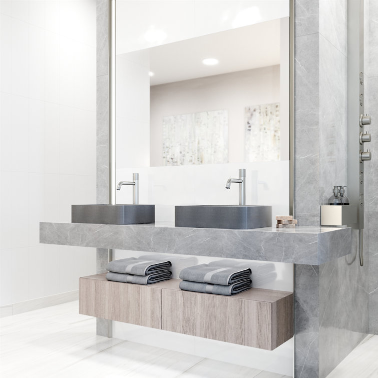 Gray Concrete Rectangular Vessel Bathroom Sink, 16" x 12"
