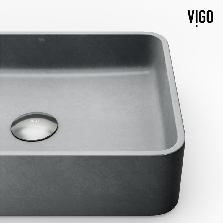 Gray Concrete Rectangular Vessel Bathroom Sink, 16" x 12"