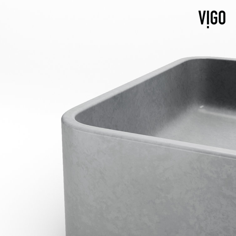 Gray Concrete Rectangular Vessel Bathroom Sink, 16" x 12"