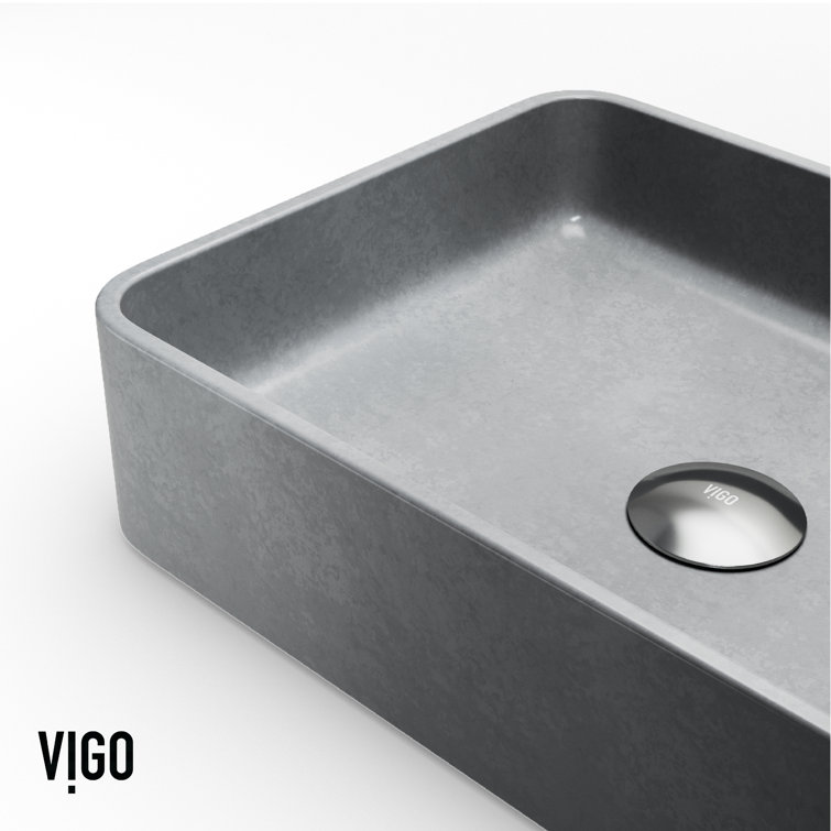 Gray Concrete Rectangular Vessel Bathroom Sink, 16" x 12"