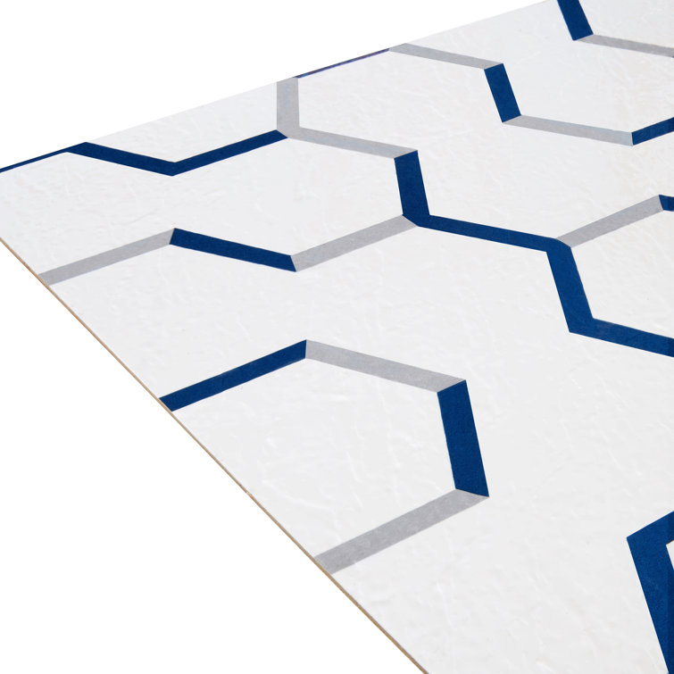 Navy and White Geometric Self-Adhesive Vinyl Floor Tiles