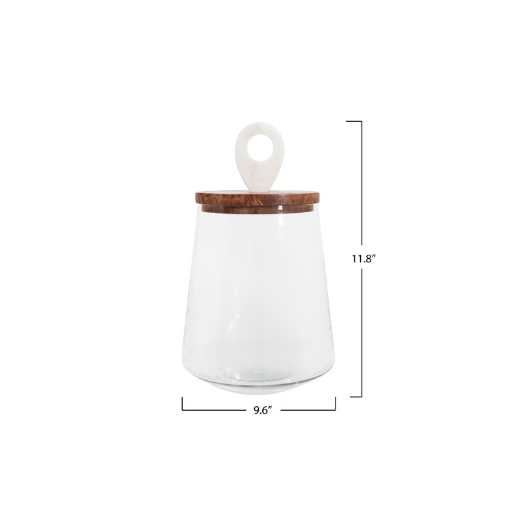 Small Clear Glass Jar with Mango Wood and Marble Lid