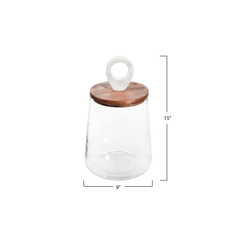 Clear Glass Canister with Mango Wood and Marble Lid