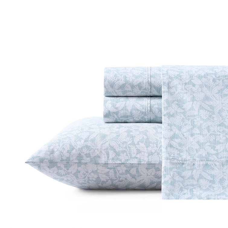 Koya Bay Blue Cotton Percale Queen Sheet Set with Pillowcases