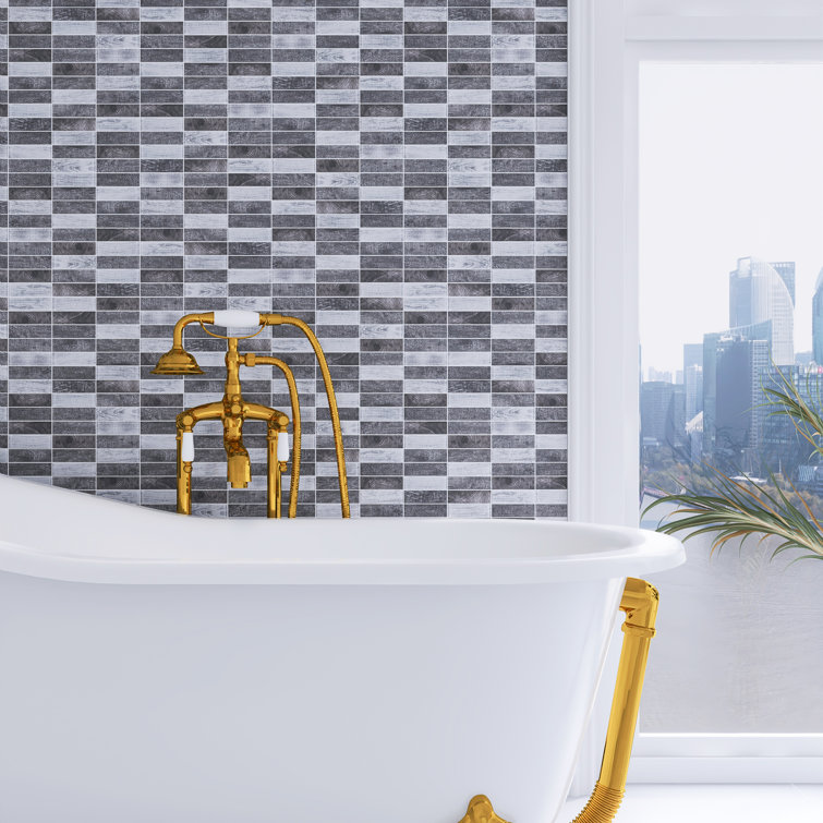 Gray and Black Recycled Glass Mosaic Wall Tile Sheet
