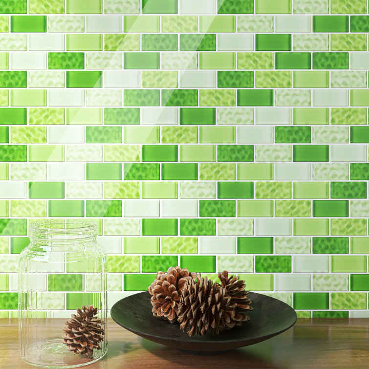 Green Glass Brick Mosaic Wall Tile Sheet