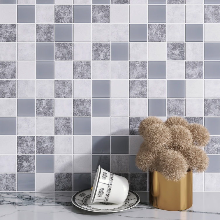 Gray and Beige Recycled Glass Mosaic Wall Tile