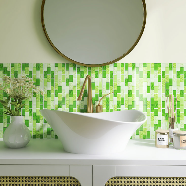 Green Glass Brick Mosaic Wall Tile Sheet