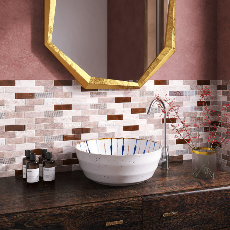 Beige and Brown Recycled Glass Brick Mosaic Wall Tile