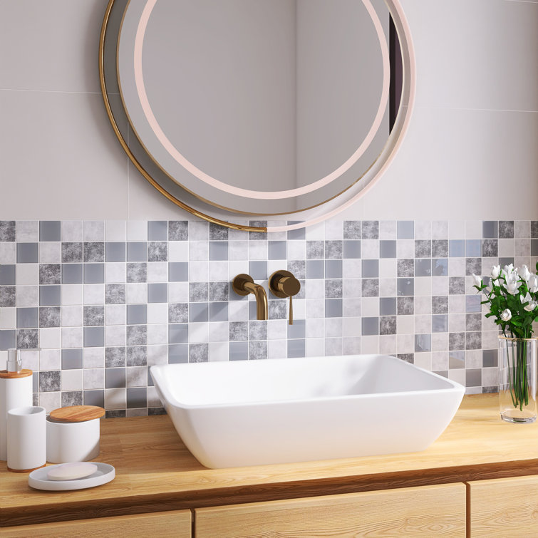 Gray and Beige Recycled Glass Mosaic Wall Tile