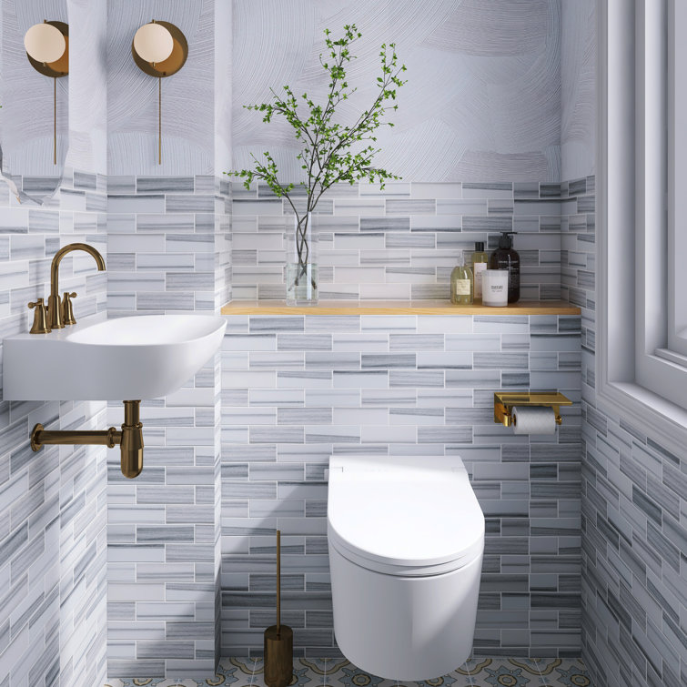 Gray and White Recycled Glass Brick Mosaic Wall Tile