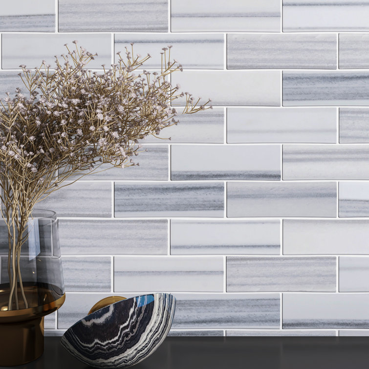 Gray and White Recycled Glass Brick Mosaic Wall Tile